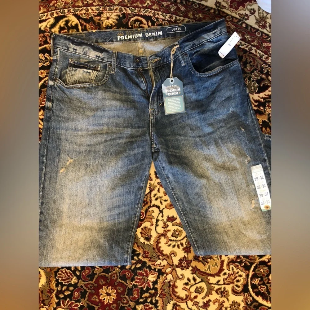New with tags Men's Old Navy micro blue premium denim jeans loose fit 38 x 32
